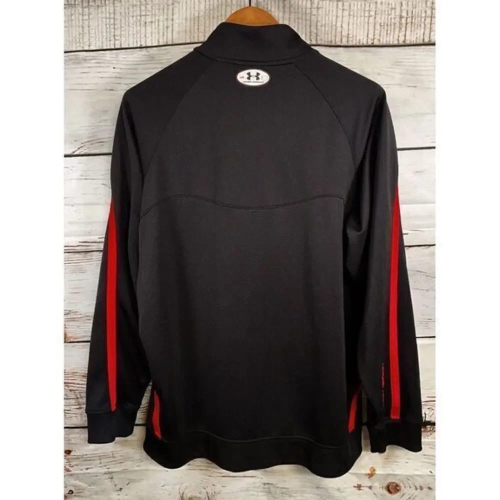 Under Armour Men's Large Loose Fit Full Zip Jacket Black Red Pockets‎ Activewear